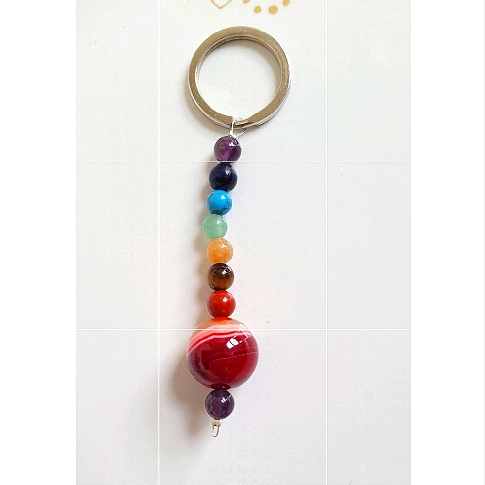 2/$20  Red Flame Agate Rainbow Chakra Purse Charm Key Ring NWT